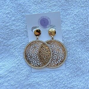 Gold Circle Filigree Rhinestone Earrings